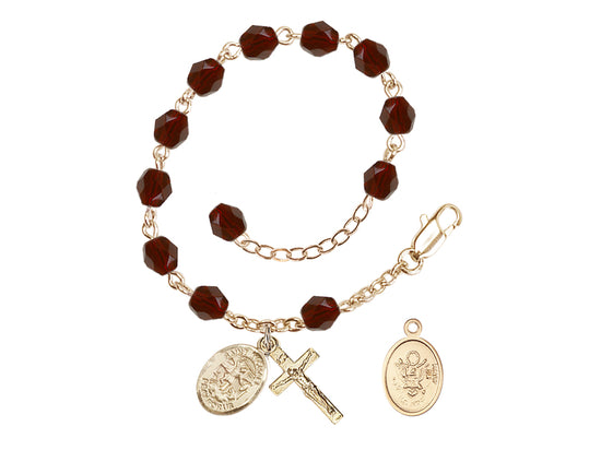 Bliss St Michael Army Gold-plated 6mm Crystal Rosary Bracelet