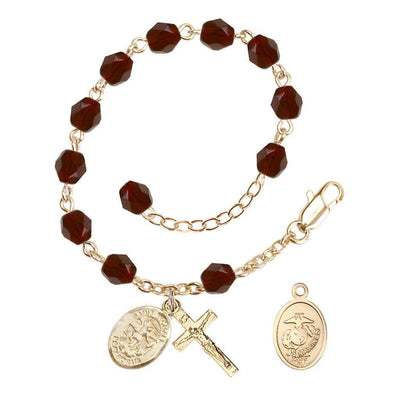 St. Michael Marine Gold 6mm Crystal Rosary Bracelet in Garnet, Bliss Manufacturing