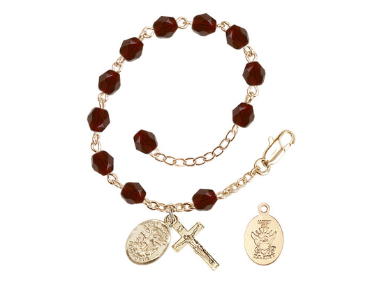 Bliss St Michael Navy Gold-plated 6mm Crystal Rosary Bracelet