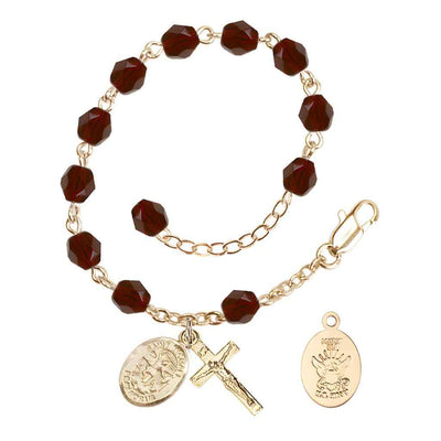 St. Michael Navy Gold 6mm Crystal Rosary Bracelet in Garnet, Bliss Manufacturing
