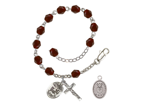 Bliss St Michael Air Force Silver-plated 6mm Crystal Rosary Bracelet