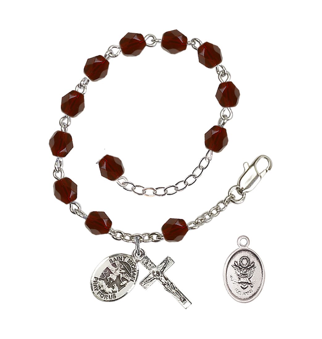 Bliss St Michael Army Silver-plated 6mm Crystal Rosary Bracelet in Garnet,