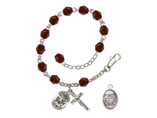 Bliss St Michael Coast Guard Silver-plated 6mm Crystal Rosary Bracelet