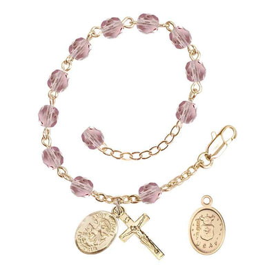 St. Michael Air Force Gold 6mm Crystal Rosary Bracelet in Light Amethyst, Bliss Manufacturing