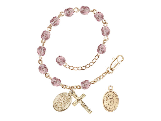 Bliss St Michael Air Force Gold-plated 6mm Crystal Rosary Bracelet