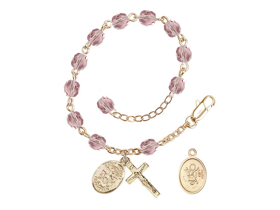 Bliss St Michael Army Gold-plated 6mm Crystal Rosary Bracelet