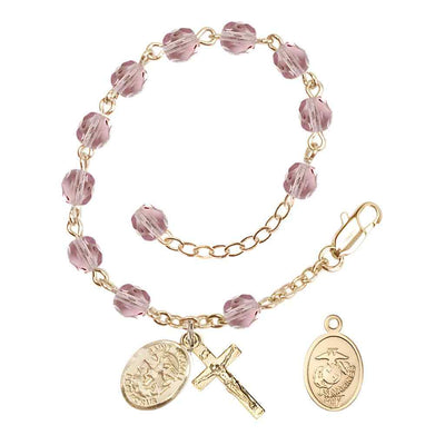 St. Michael Marine Gold 6mm Crystal Rosary Bracelet in Light Amethyst, Bliss Manufacturing