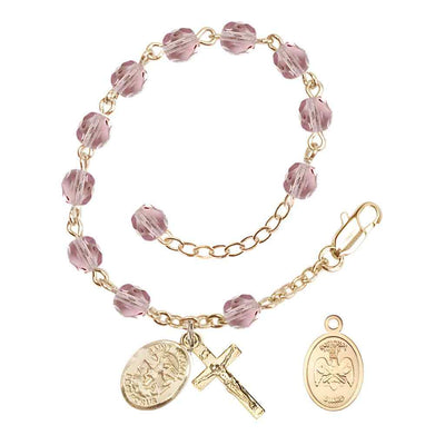 St. Michael National Guard 6mm Gold Crystal Rosary Bracelet in Light Amethyst, Bliss Manufacturing