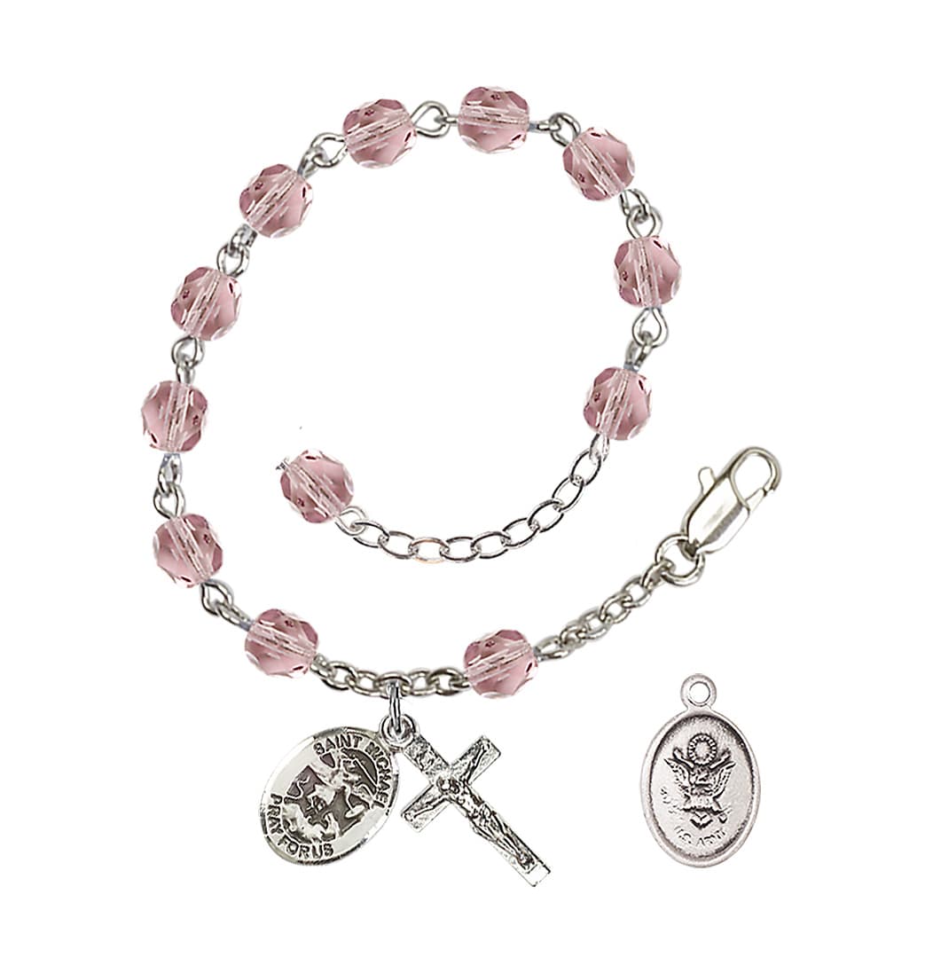 Bliss St Michael Army Silver-plated 6mm Crystal Rosary Bracelet in Light Amethyst,