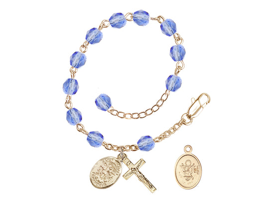 Bliss St Michael Army Gold-plated 6mm Crystal Rosary Bracelet