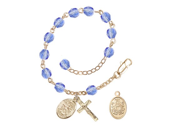 Bliss St Michael Coast Guard Gold-plated 6mm Crystal Rosary Bracelet