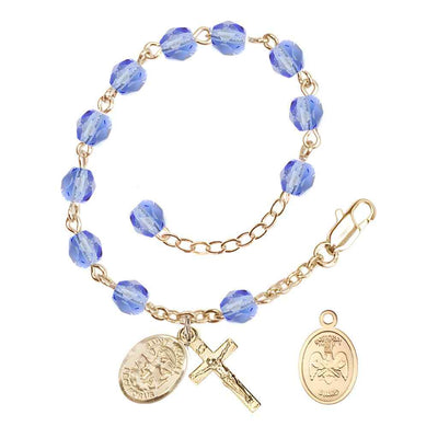 St. Michael National Guard 6mm Gold Crystal Rosary Bracelet in Light Sapphire, Bliss Manufacturing