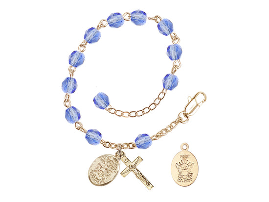 Bliss St Michael Navy Gold-plated 6mm Crystal Rosary Bracelet