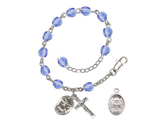 Bliss St Michael National Guard Silver-plated 6mm Crystal Rosary Bracelet