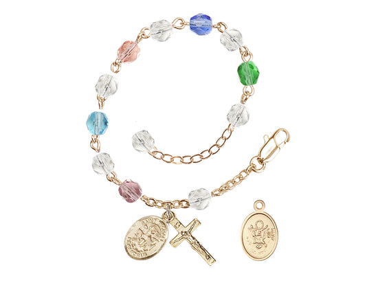 Bliss St Michael Army Gold-plated 6mm Crystal Rosary Bracelet