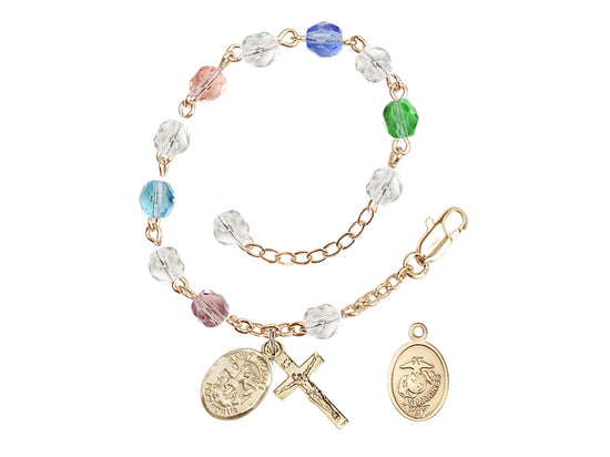 Bliss St Michael Marine Gold-plated 6mm Crystal Rosary Bracelet