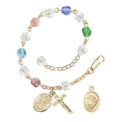 St. Michael Marine Gold 6mm Crystal Rosary Bracelet in Multi-Color, Bliss Manufacturing
