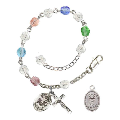 St. Michael Air Force Silver 6mm Crystal Rosary Bracelet in Multi-Color, Bliss Manufacturing