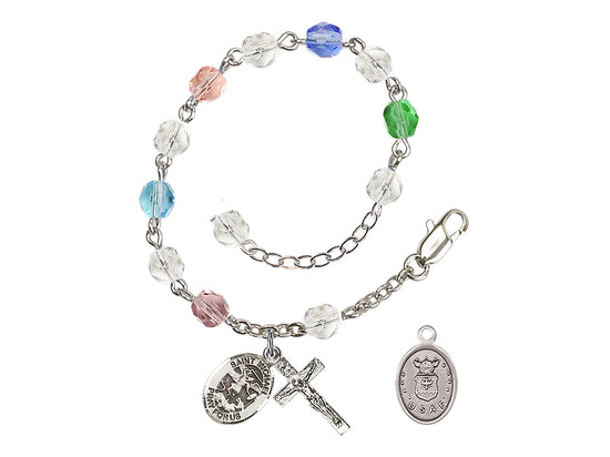 Bliss St Michael Air Force Silver-plated 6mm Crystal Rosary Bracelet