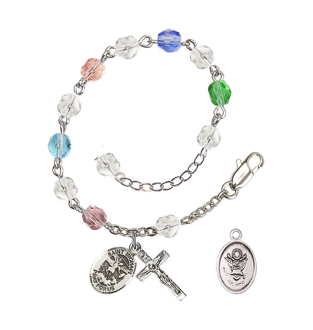 Bliss St Michael Army Silver-plated 6mm Crystal Rosary Bracelet in Multi-Color,