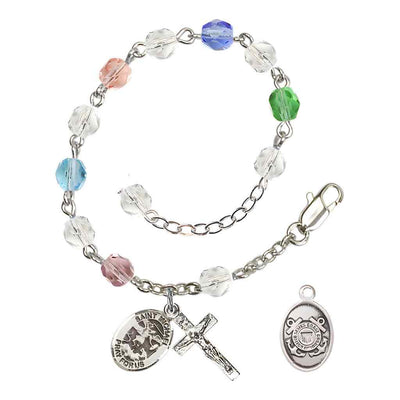 St. Michael Coast Guard Silver 6mm Crystal Rosary Bracelet in Multi-Color, Bliss Manufacturing