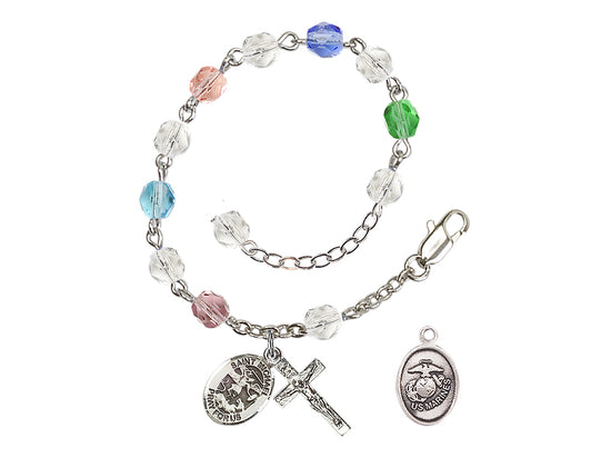 Bliss St Michael Marine Silver-plated 6mm Crystal Rosary Bracelet