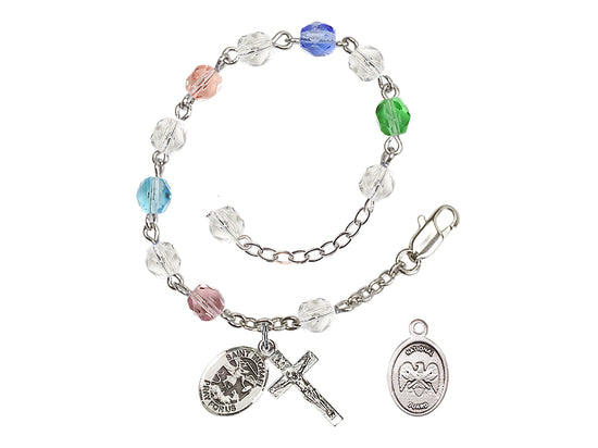 Bliss St Michael National Guard Silver-plated 6mm Crystal Rosary Bracelet