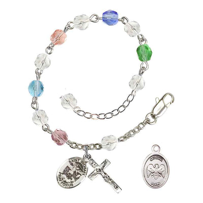 St. Michael National Guard Silver 6mm Crystal Rosary Bracelet in Multi-Color, Bliss Manufacturing