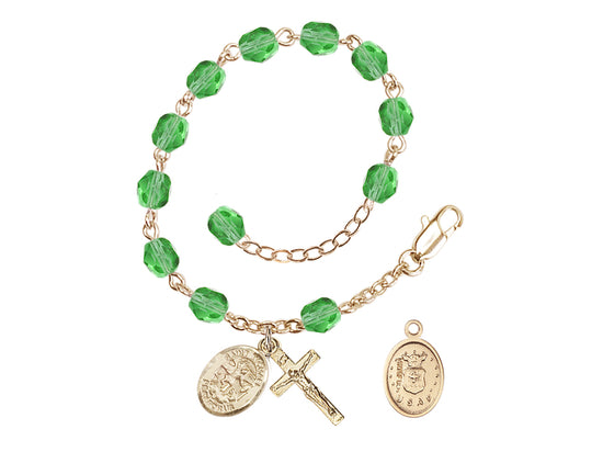 Bliss St Michael Air Force Gold-plated 6mm Crystal Rosary Bracelet