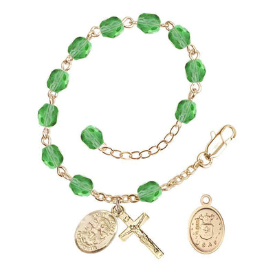 St. Michael Air Force Gold 6mm Crystal Rosary Bracelet in Peridot, Bliss Manufacturing