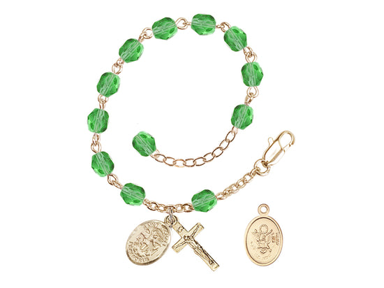 Bliss St Michael Army Gold-plated 6mm Crystal Rosary Bracelet