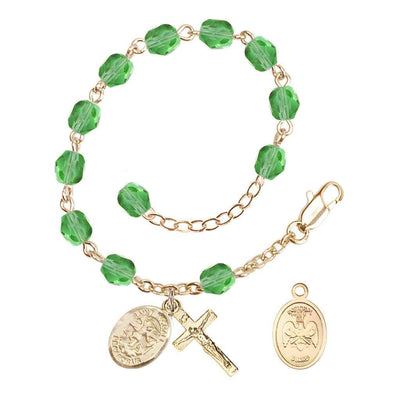 St. Michael National Guard 6mm Gold Crystal Rosary Bracelet in Peridot, Bliss Manufacturing