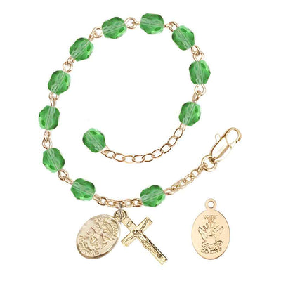 St. Michael Navy Gold 6mm Crystal Rosary Bracelet in Peridot, Bliss Manufacturing