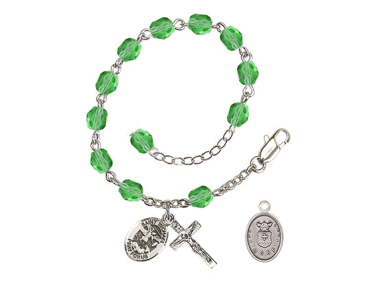 Bliss St Michael Air Force Silver-plated 6mm Crystal Rosary Bracelet