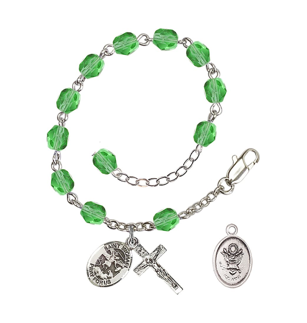 Bliss St Michael Army Silver-plated 6mm Crystal Rosary Bracelet in Peridot,