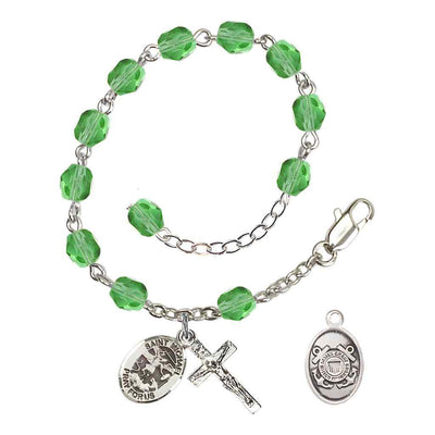 St. Michael Coast Guard Silver 6mm Crystal Rosary Bracelet in Peridot, Bliss Manufacturing