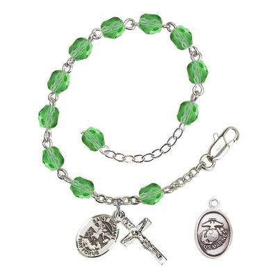 St. Michael Marine Silver 6mm Crystal Rosary Bracelet in Peridot, Bliss Manufacturing