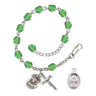 St. Michael National Guard Silver 6mm Crystal Rosary Bracelet in Peridot, Bliss Manufacturing