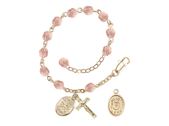 Bliss St Michael Air Force Gold-plated 6mm Crystal Rosary Bracelet