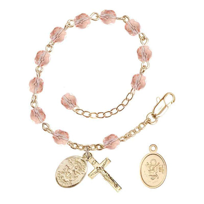 St. Michael Army Gold 6mm Crystal Rosary Bracelet in Pink, Bliss Manufacturing