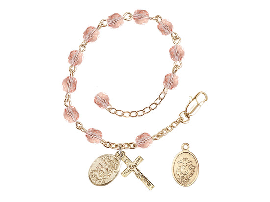 Bliss St Michael Marine Gold-plated 6mm Crystal Rosary Bracelet