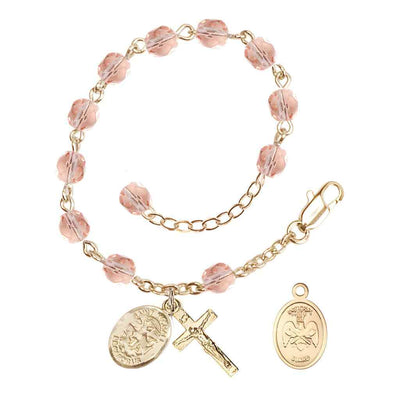 St. Michael National Guard 6mm Gold Crystal Rosary Bracelet in Pink, Bliss Manufacturing