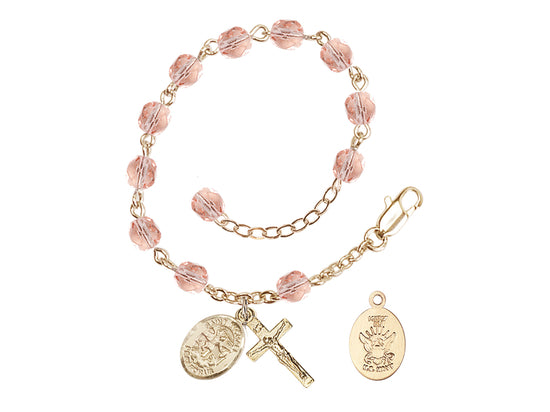 Bliss St Michael Navy Gold-plated 6mm Crystal Rosary Bracelet