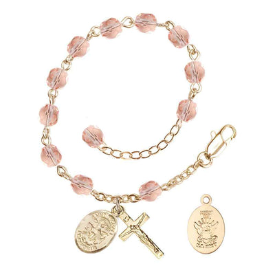 St. Michael Navy Gold 6mm Crystal Rosary Bracelet in Pink, Bliss Manufacturing