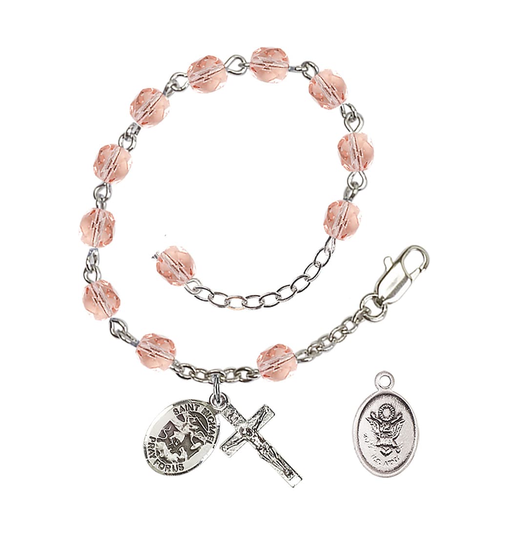 Bliss St Michael Army Silver-plated 6mm Crystal Rosary Bracelet in Pink,