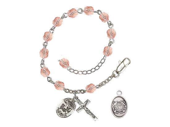 Bliss St Michael Coast Guard Silver-plated 6mm Crystal Rosary Bracelet