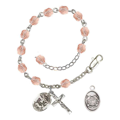 St. Michael Coast Guard Silver 6mm Crystal Rosary Bracelet in Pink, Bliss Manufacturing