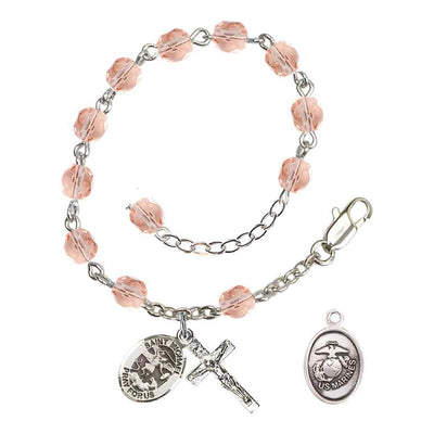 St. Michael Marine Silver 6mm Crystal Rosary Bracelet in Pink, Bliss Manufacturing