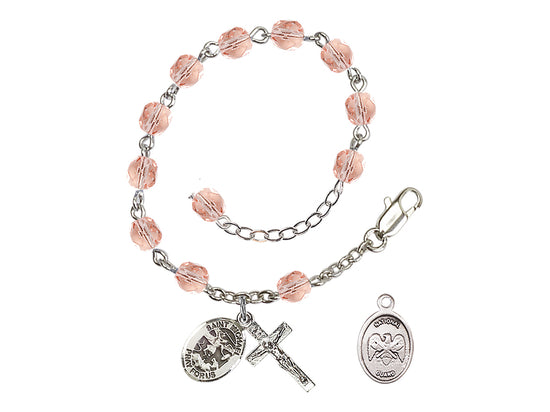 Bliss St Michael National Guard Silver-plated 6mm Crystal Rosary Bracelet