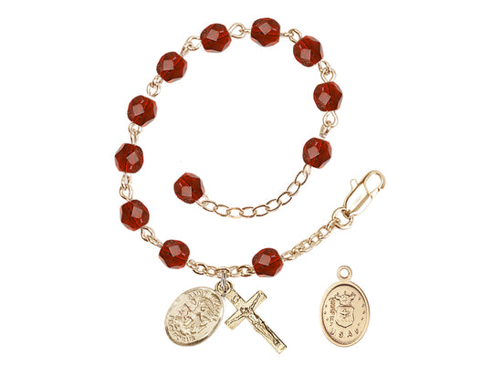 Bliss St Michael Air Force Gold-plated 6mm Crystal Rosary Bracelet